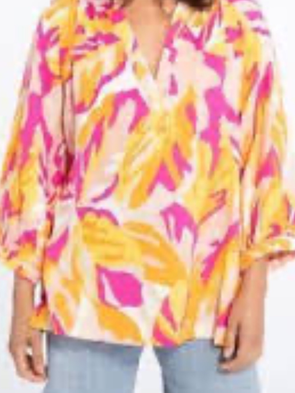 Sanctuary Women’s Floral Print V-Neck Blouse - Pink & Yellow